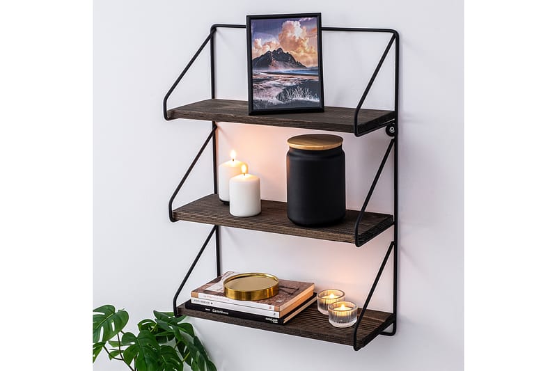 AGATEA Vägghylla 60x15 cm 3 Hyllor Svart/Mörkbrun - Förvaring - Köksförvaring - Kökshylla