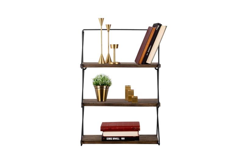 AGATEA Vägghylla 60x15 cm 3 Hyllor Svart/Mörkbrun - Förvaring - Köksförvaring - Kökshylla