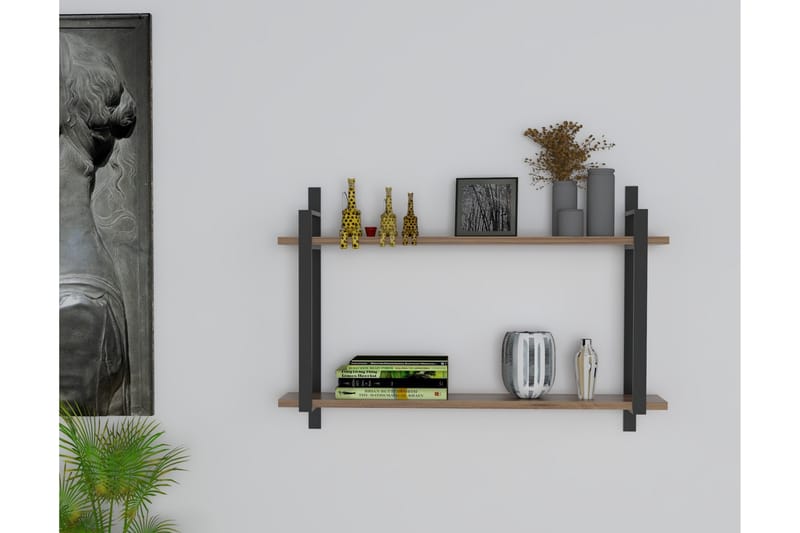 AKOYATE Vägghylla 90x22 cm 2 Hyllor Mörkbrun - Förvaring - Köksförvaring - Kökshylla