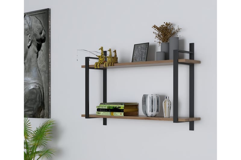 AKOYATE Vägghylla 90x22 cm 2 Hyllor Mörkbrun - Förvaring - Köksförvaring - Kökshylla