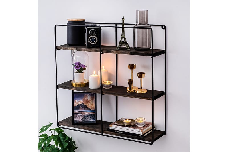 Apricus Vägghylla 60x15 cm 3 Hyllor - Svart/Mörkbrun - Förvaring - Köksförvaring - Kökshylla