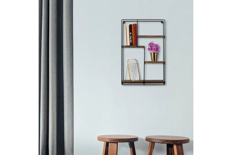 Bingdi Vägghylla 60x15 cm 4 Hyllor - Svart/Mörkbrun - Förvaring - Köksförvaring - Kökshylla