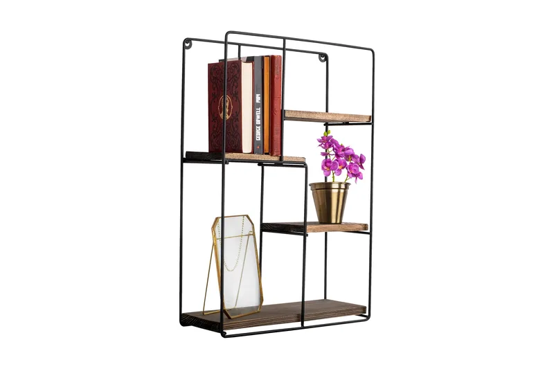 Bingdi Vägghylla 60x15 cm 4 Hyllor - Svart/Mörkbrun - Förvaring - Köksförvaring - Kökshylla