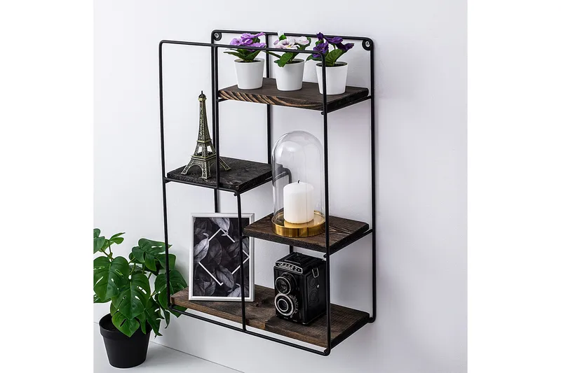 Bingdi Vägghylla 60x15 cm 4 Hyllor - Svart/Mörkbrun - Förvaring - Köksförvaring - Kökshylla