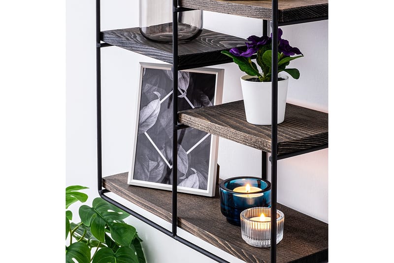 Catesbaei Vägghylla 60x15 cm 4 Hyllor - Svart/Mörkbrun - Förvaring - Köksförvaring - Kökshylla