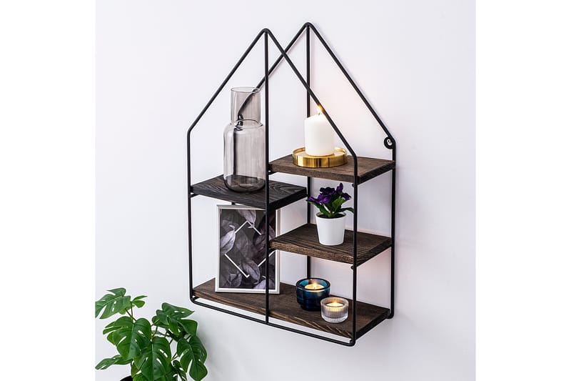 Catesbaei Vägghylla 60x15 cm 4 Hyllor - Svart/Mörkbrun - Förvaring - Köksförvaring - Kökshylla