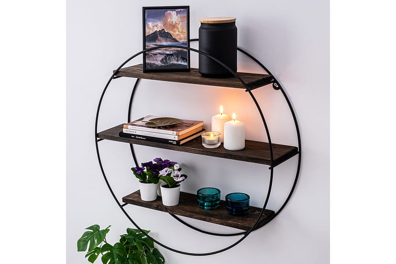 CHACARA Vägghylla 60x15 cm 3 Hyllor Svart/Mörkbrun - Förvaring - Köksförvaring - Kökshylla