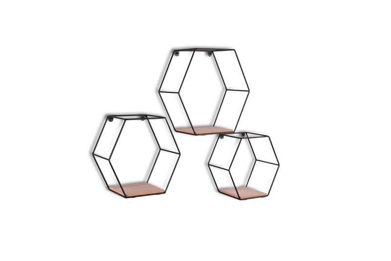 CHIARA Vägghylla 3-Pack Svart/Trä - Svart/Trä - Förvaring - Köksförvaring - Kökshylla