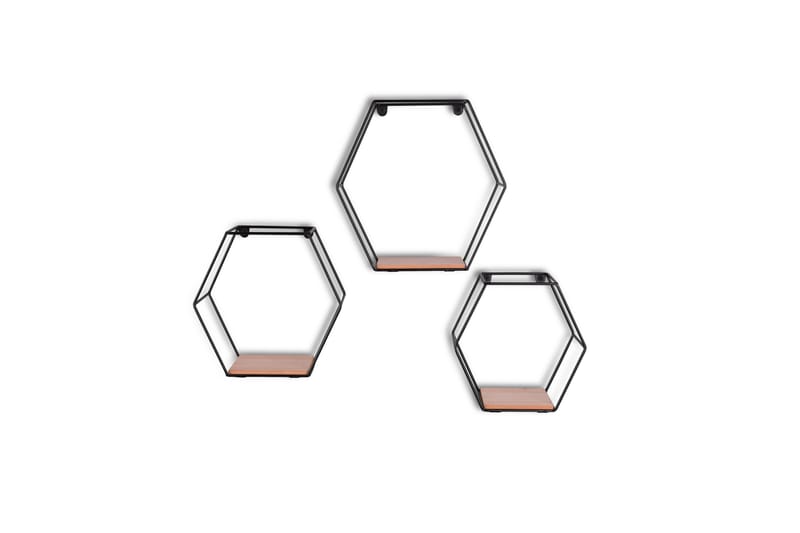 CHIARA Vägghylla 3-Pack Svart/Trä - Svart/Trä - Förvaring - Köksförvaring - Kökshylla