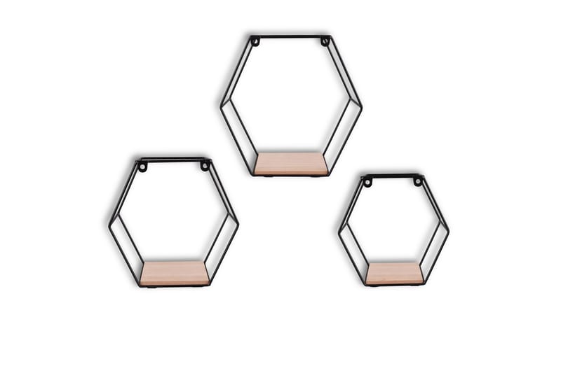 CHIARA Vägghylla 3-Pack Svart/Trä - Svart/Trä - Förvaring - Köksförvaring - Kökshylla