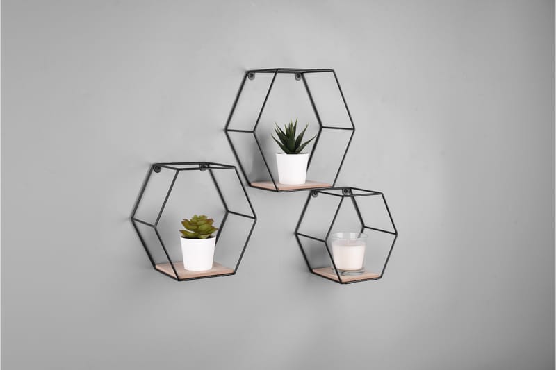 CHIARA Vägghylla 3-Pack Svart/Trä - Svart/Trä - Förvaring - Köksförvaring - Kökshylla