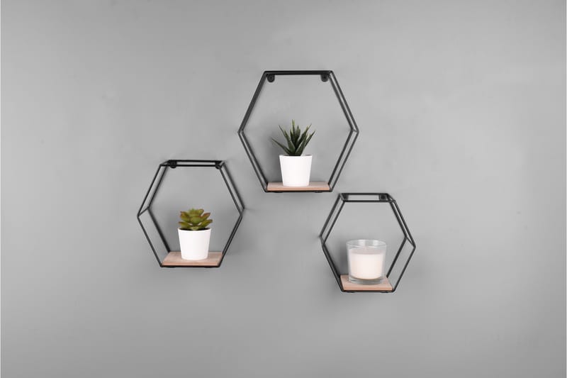CHIARA Vägghylla 3-Pack Svart/Trä - Svart/Trä - Förvaring - Köksförvaring - Kökshylla