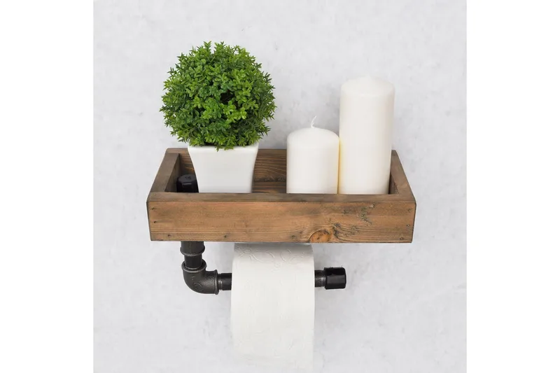 Evila Toapappershållare Rör/Trä - Trä/Svart - Möbler - Tillbehör & accessoarer - Badrumstillbehör - Toalettpappershållare