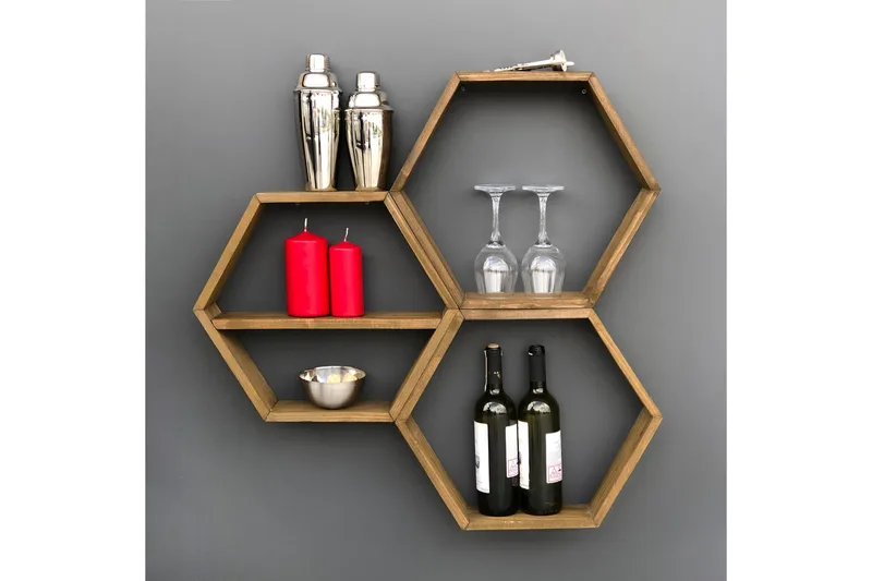 Evila Vägghylla 3 Hexagoner - Trä - Förvaring - Köksförvaring - Kökshylla