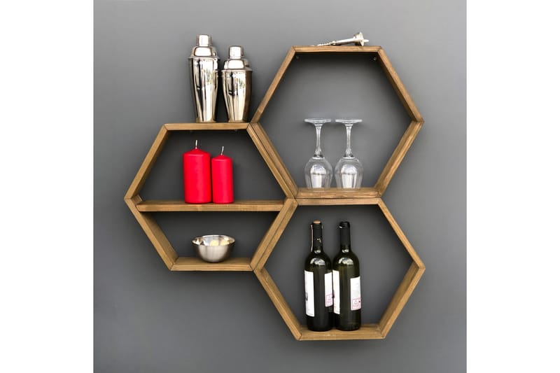 Evila Vägghylla 3 Hexagoner - Trä - Förvaring - Köksförvaring - Kökshylla