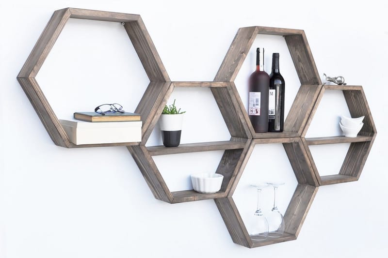 Evila Vägghylla 5 Hexagoner - Trä - Förvaring - Köksförvaring - Kökshylla