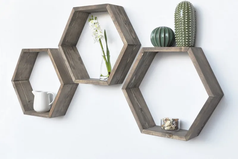 Evila Vägghylla Hexagoner - Trä - Förvaring - Köksförvaring - Kökshylla