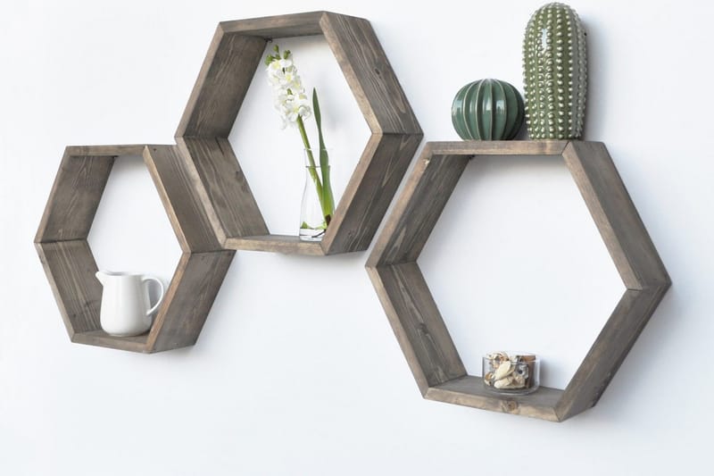 Evila Vägghylla Hexagoner - Trä - Förvaring - Köksförvaring - Kökshylla