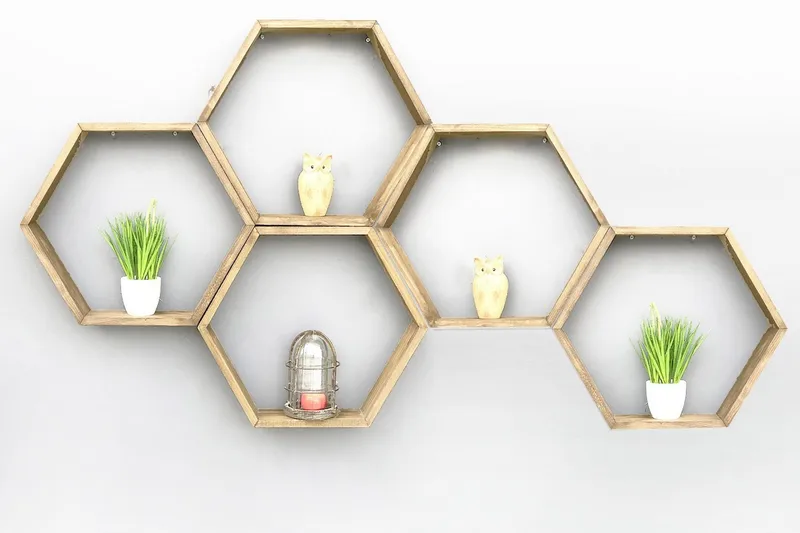 Evila Vägghylla Hexagoner - Trä - Förvaring - Köksförvaring - Kökshylla