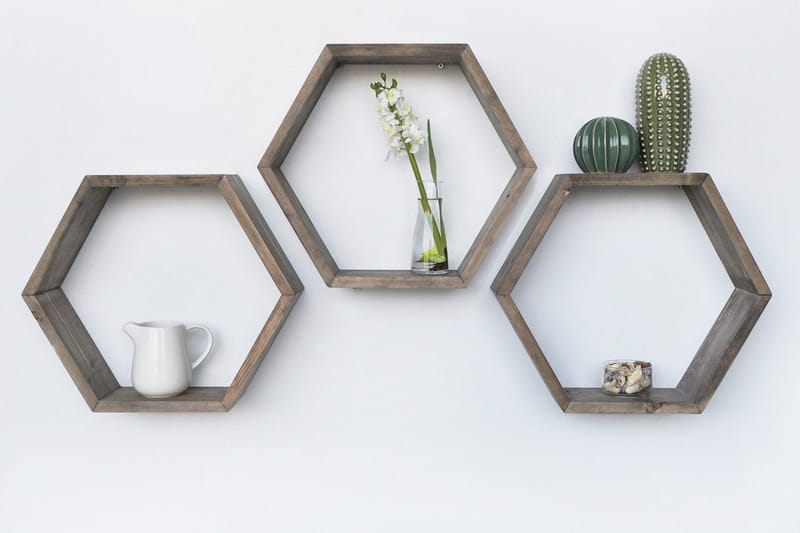 Evila Vägghylla Hexagoner - Trä - Förvaring - Köksförvaring - Kökshylla