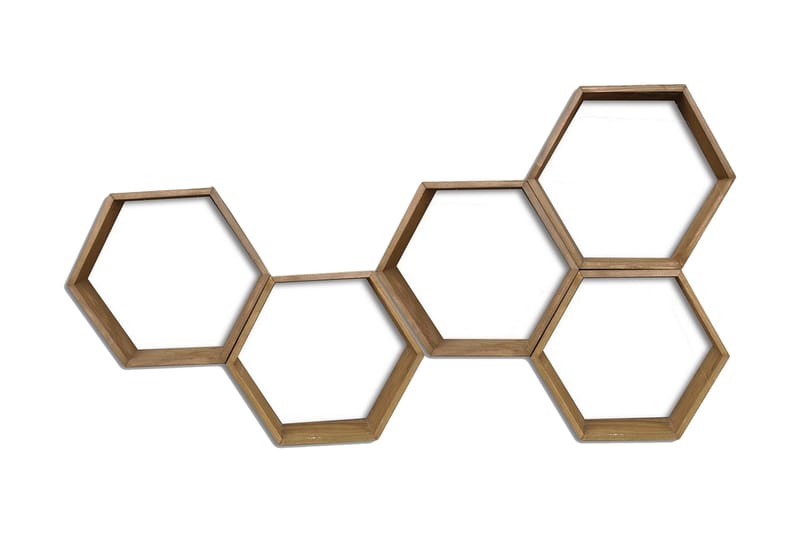 Evila Vägghylla med Hexagoner i Trä, Brun