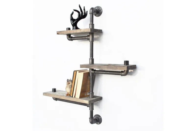 Evila Vägghylla Rör/Trä 3 Hyllor - Svart/Trä - Förvaring - Köksförvaring - Kökshylla