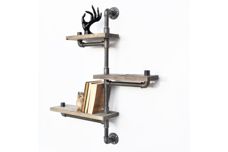 Evila Vägghylla Rör/Trä 3 Hyllor - Svart/Trä - Förvaring - Köksförvaring - Kökshylla