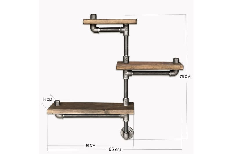 Evila Vägghylla Rör/Trä 3 Hyllor - Svart/Trä - Förvaring - Köksförvaring - Kökshylla