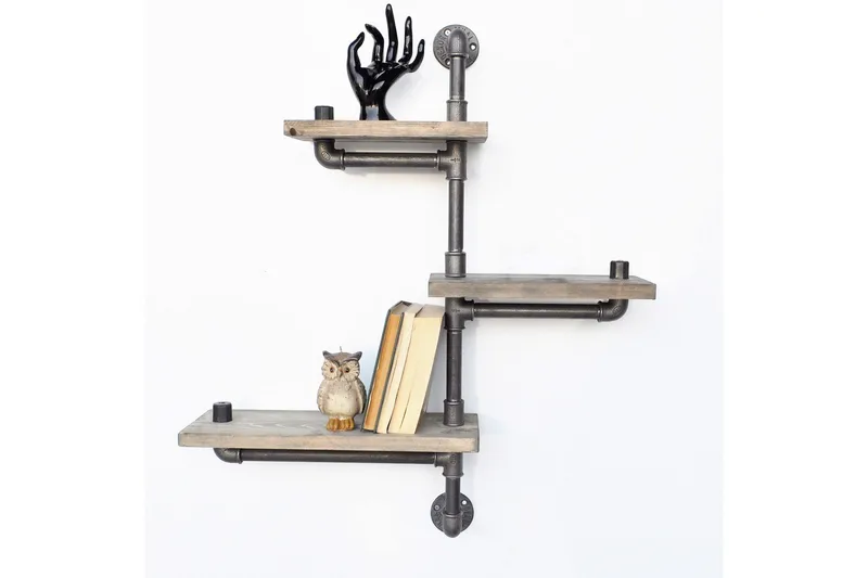 Evila Vägghylla Rör/Trä 3 Hyllor - Svart/Trä - Förvaring - Köksförvaring - Kökshylla