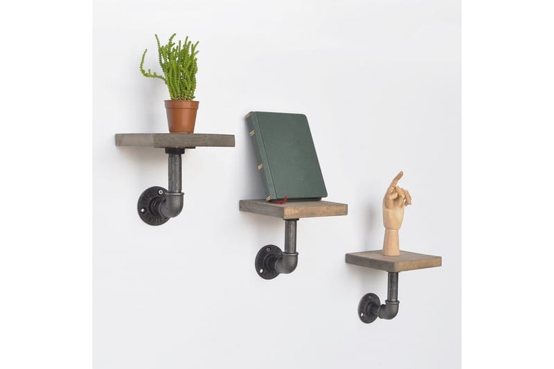 Evila Vägghylla Rör/Trä Liten 3-pack - Svart/Trä - Förvaring - Köksförvaring - Kökshylla