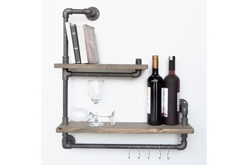 Evila Vägghylla Rör/Trä, Svart/Trä