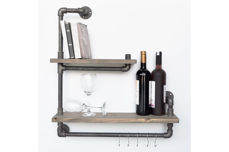 Evila Vägghylla Rör/Trä, Svart/Trä