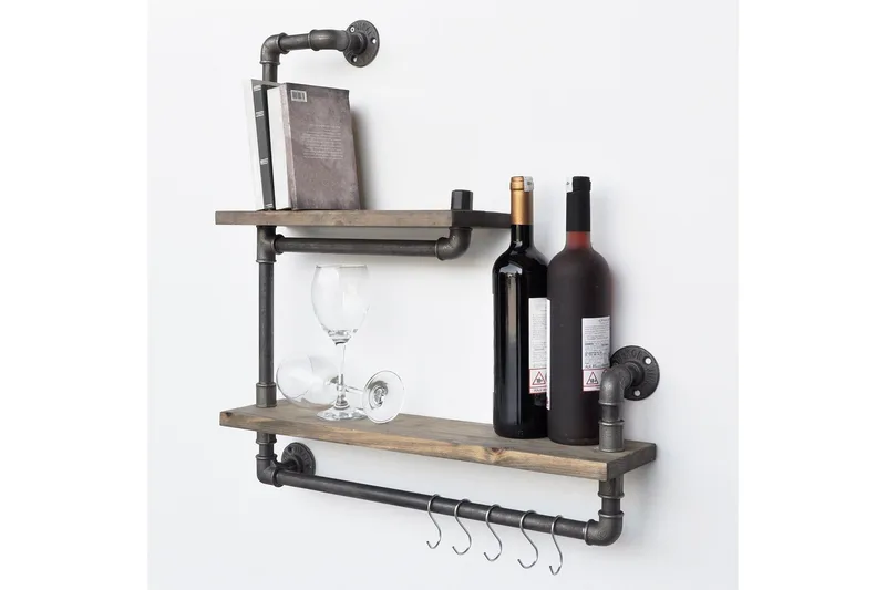 Evila Vägghylla Rör/Trä - Svart/Trä - Förvaring - Köksförvaring - Kökshylla