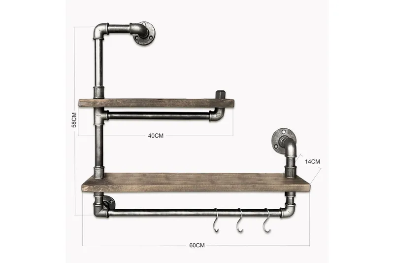 Evila Vägghylla Rör/Trä - Svart/Trä - Förvaring - Köksförvaring - Kökshylla