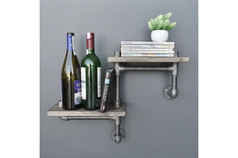 Evila Vägghylla Rör/Trä - Trä/Svart - Förvaring - Köksförvaring - Kökshylla