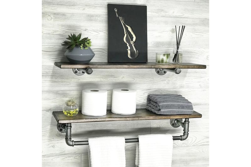 Evila Vägghylla Rör/Trä, Trä/Svart