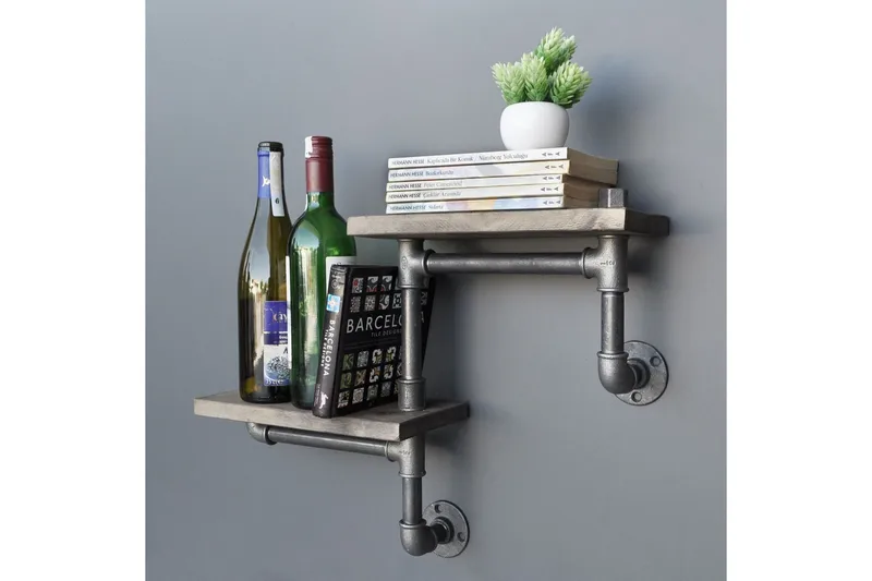 Evila Vägghylla Rör/Trä - Trä/Svart - Förvaring - Köksförvaring - Kökshylla