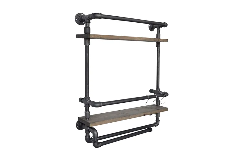 Evila Vägghylla Rör/Trä, Trä/Svart