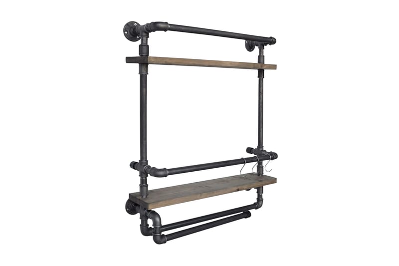 Evila Vägghylla Rör/Trä, Trä/Svart