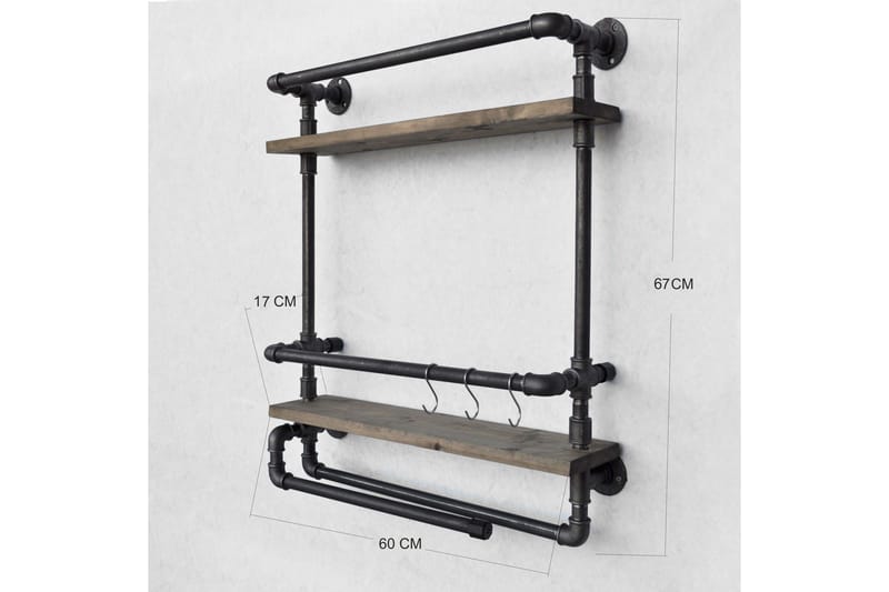 Evila Vägghylla Rör/Trä - Trä/Svart - Förvaring - Köksförvaring - Kökshylla
