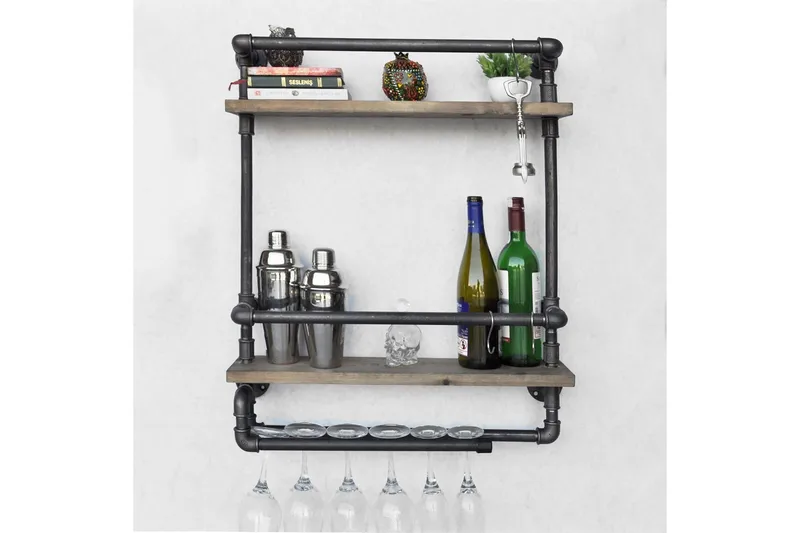 Evila Vägghylla Rör/Trä - Trä/Svart - Förvaring - Köksförvaring - Kökshylla