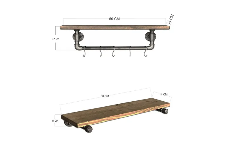 Evila Vägghylla Rör/Trä - Trä/Svart - Förvaring - Köksförvaring - Kökshylla