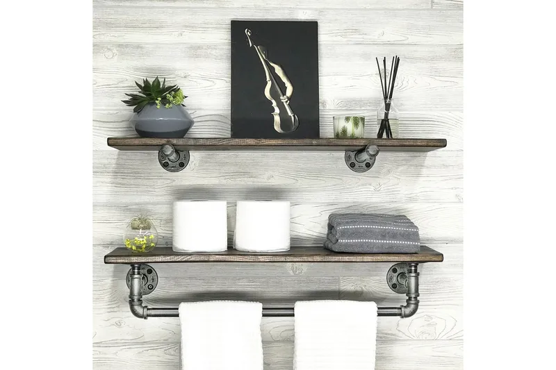 Evila Vägghylla Rör/Trä - Trä/Svart - Förvaring - Köksförvaring - Kökshylla