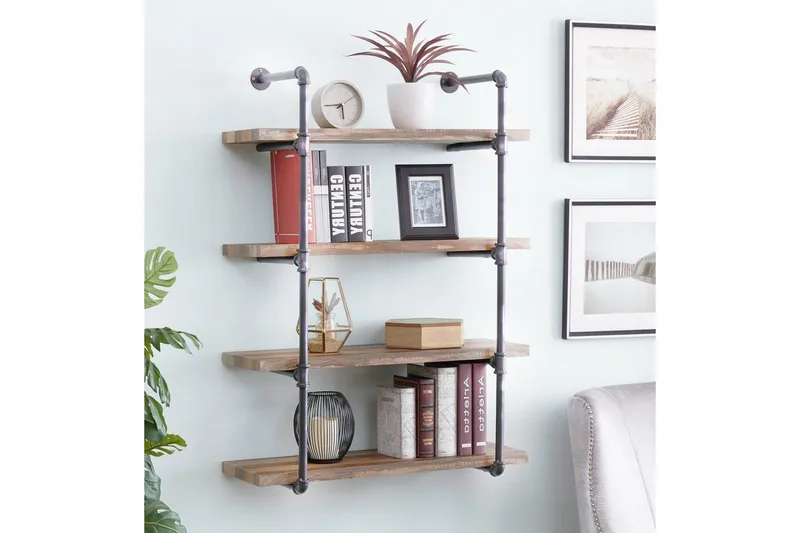 Evila Vägghylla Rör/Trä - Trä/Svart - Förvaring - Köksförvaring - Kökshylla