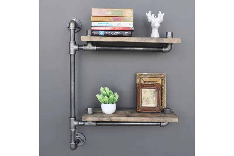 Evila Vägghylla Rör/Trä - Trä/Svart - Förvaring - Köksförvaring - Kökshylla