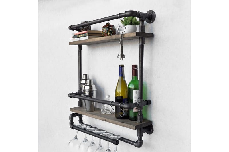 Evila Vägghylla Rör/Trä - Trä/Svart - Förvaring - Köksförvaring - Kökshylla