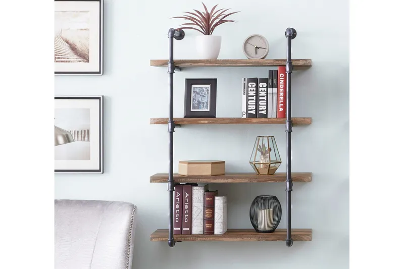 Evila Vägghylla Rör/Trä - Trä/Svart - Förvaring - Köksförvaring - Kökshylla