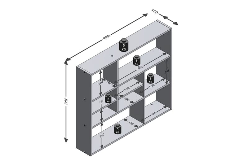 FMD Väggmonterad hylla med 9 fack betonggrå - Grå - Vägghylla - Kökshylla