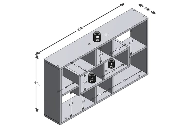 FMD Väggmonterad hylla rektangulär med 8 fack ek - Brun - Vägghylla - Kökshylla