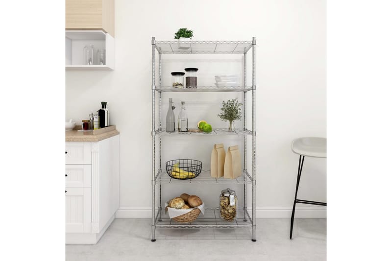 Förvaringshylla med 5 hyllplan 90x35x180 cm krom 250 kg - Silver - Förvaring - Köksförvaring - Kökshylla